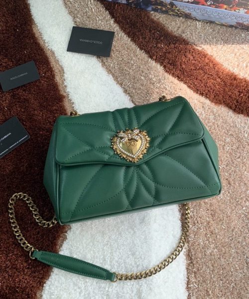 Dolce & Gabbana Medium Devotion Shoulder Bag In Quilted Nappa Green For Women 10.2in/26cm DG