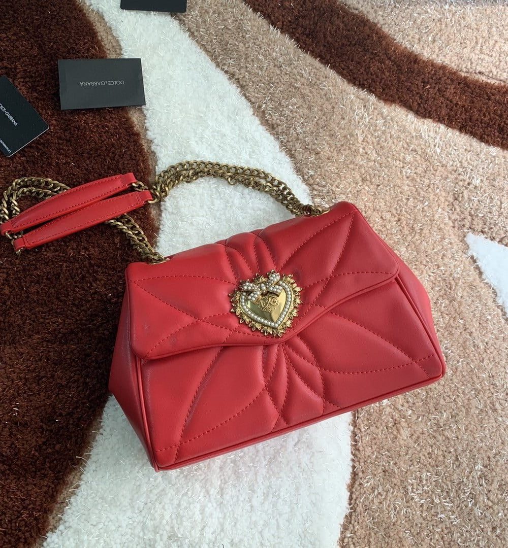 Dolce & Gabbana Medium Devotion Shoulder Bag In Quilted Nappa Red For Women 10.2in/26cm DG