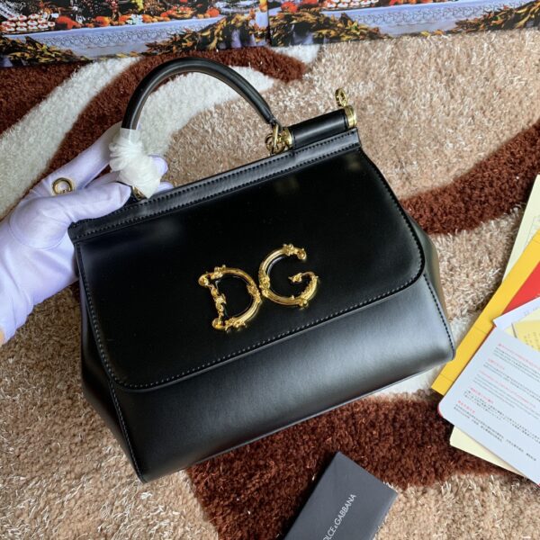 Dolce & Gabbana Medium DG Handbag In Dauphine Black For Women 10.2in/26cm DG