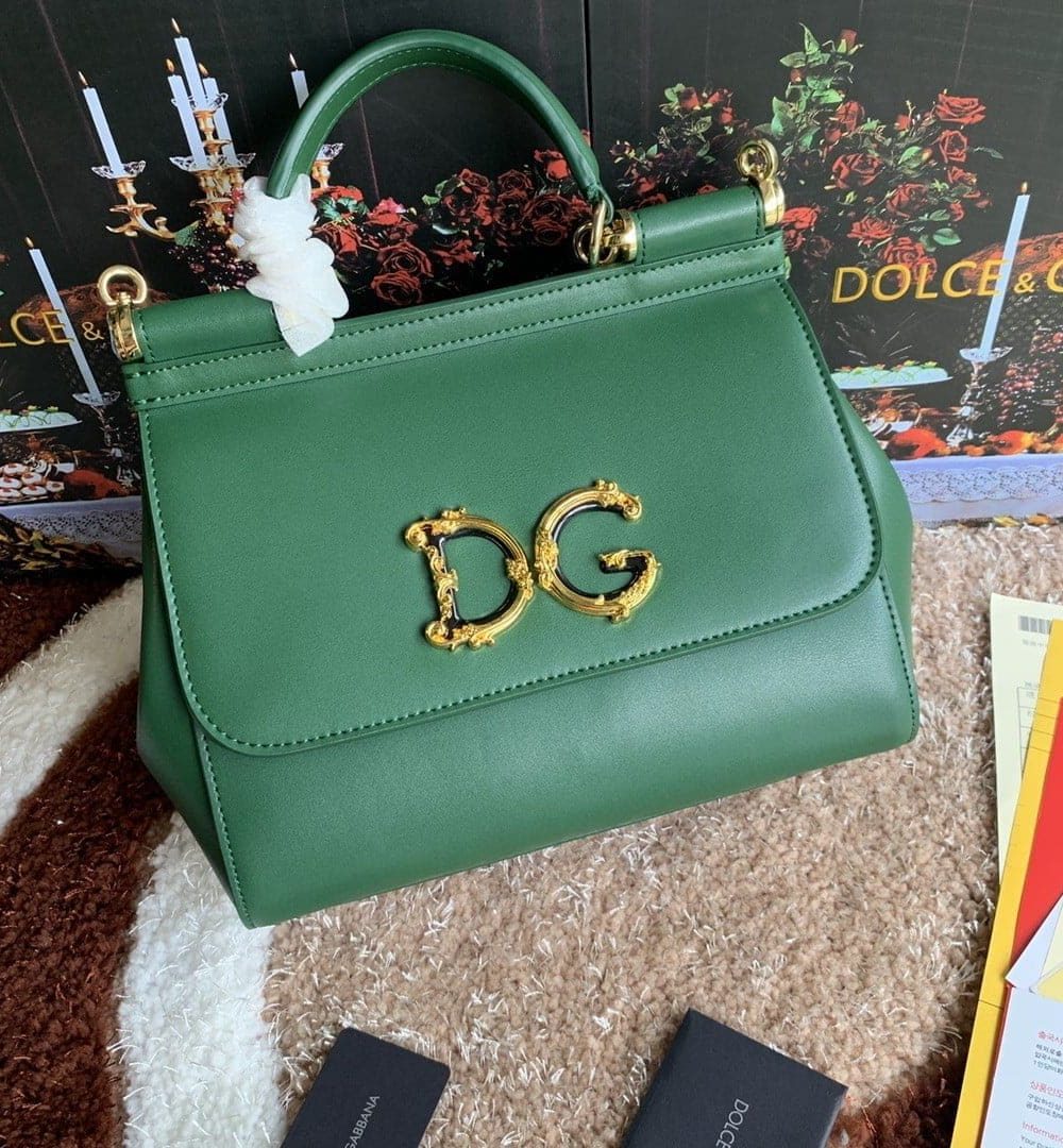 Dolce & Gabbana Medium DG Handbag In Dauphine Green For Women 10.2in/26cm DG