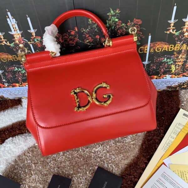 Dolce & Gabbana Medium DG Handbag In Dauphine Red For Women 10.2in/26cm DG