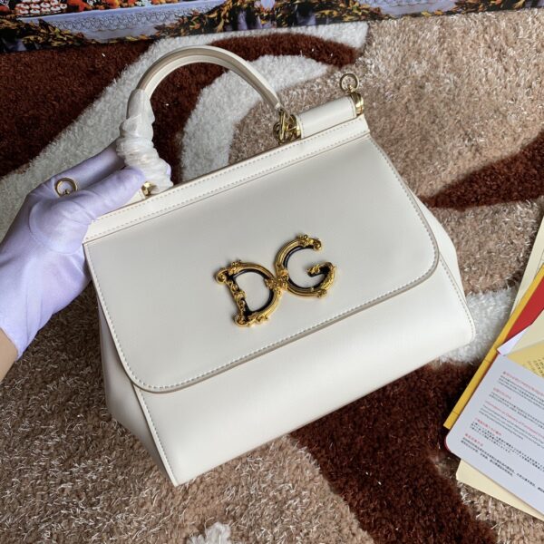 Dolce & Gabbana Medium DG Handbag In Dauphine White For Women 10.2in/26cm DG
