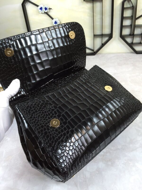 Dolce & Gabbana Medium Sicily Bag In Foiled Crocodile-Print Black For Women 10.2in/26cm DG