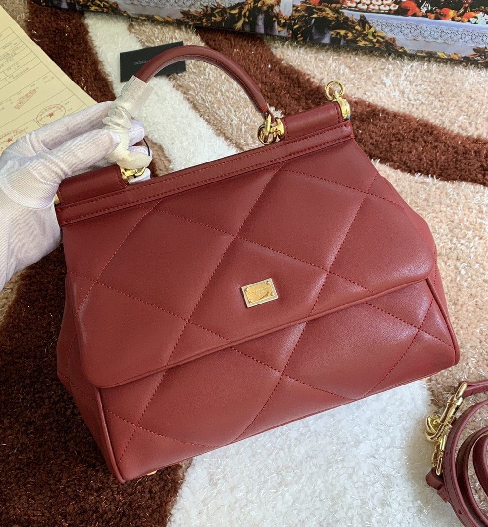 Dolce & Gabbana Medium Sicily Bag In Quilted Burgundy For Women 10.2in/26cm DG