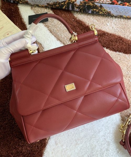 Dolce & Gabbana Medium Sicily Bag In Quilted Burgundy For Women 10.2in/26cm DG