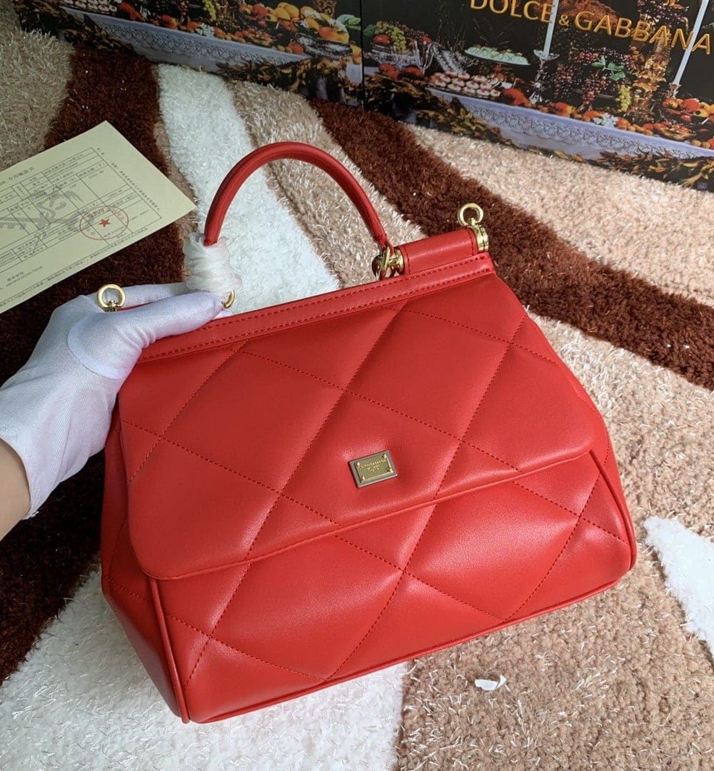 Dolce & Gabbana Medium Sicily Bag In Quilted Red For Women 10.2in/26cm DG BB6002AW5918H383
