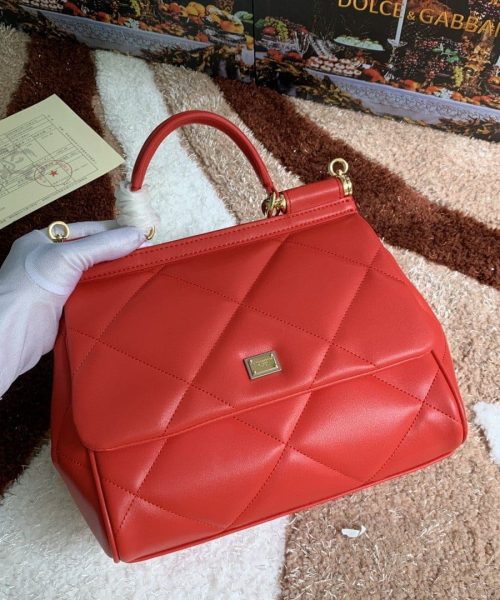 Dolce & Gabbana Medium Sicily Bag In Quilted Red For Women 10.2in/26cm DG BB6002AW5918H383