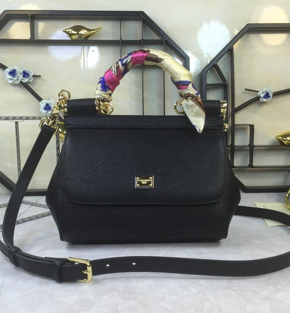 Dolce & Gabbana Medium Sicily Handbag In Dauphine Black For Women 10.2in/26cm DG  BB4347A100180999