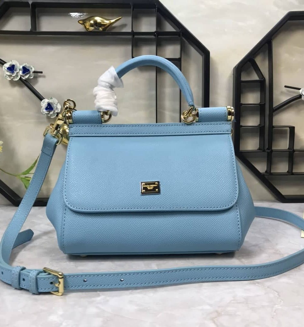 Dolce & Gabbana Medium Sicily Handbag In Dauphine Blue For Women 10.2in/26cm DG BB4347A10018H422