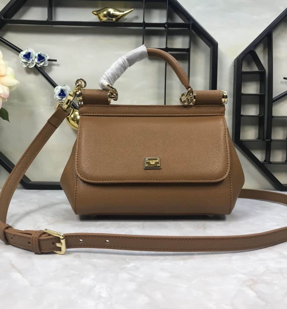 Dolce & Gabbana Medium Sicily Handbag In Dauphine Brown For Women 10.2in/26cm DG BB4347A10018M417
