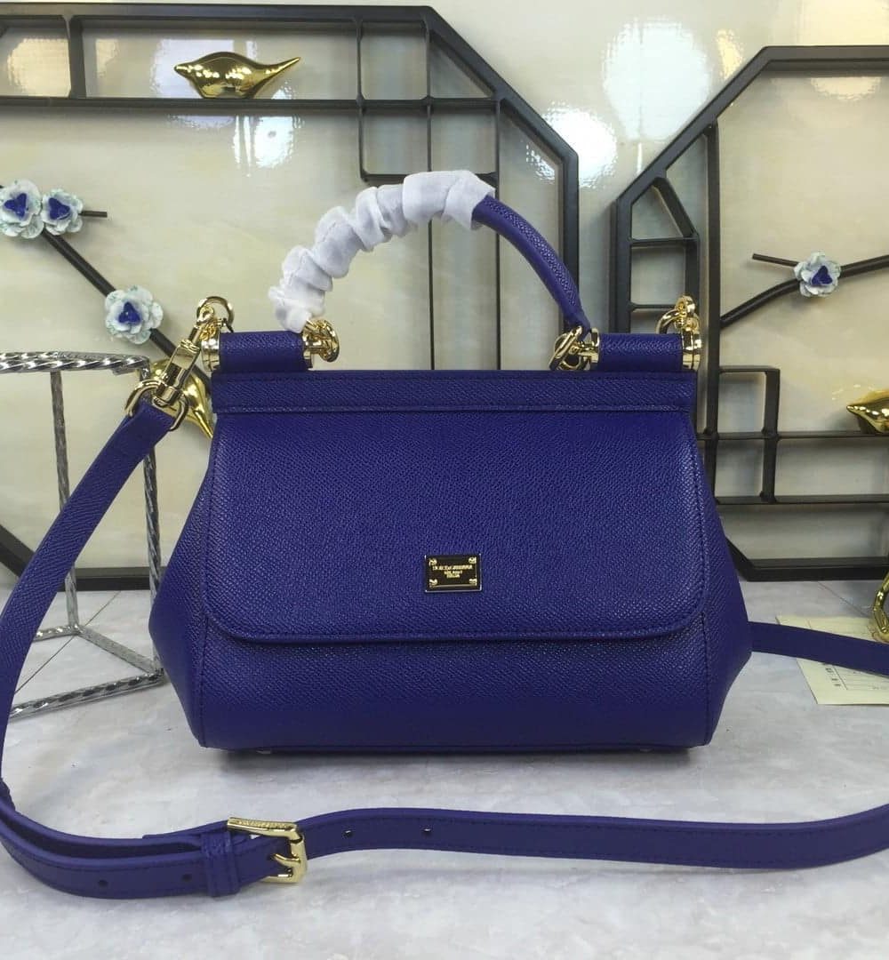 Dolce & Gabbana Medium Sicily Handbag In Dauphine Dark Blue For Women 10.2in/26cm DG