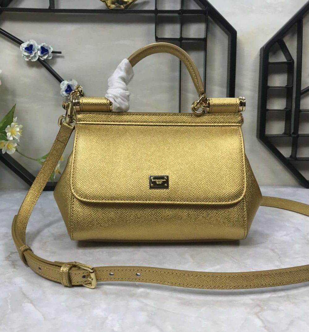 Dolce & Gabbana Medium Sicily Handbag In Dauphine Gold For Women 10.2in/26cm DG