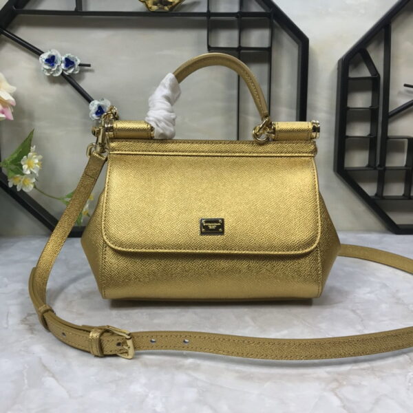 Dolce & Gabbana Medium Sicily Handbag In Dauphine Gold For Women 10.2in/26cm DG