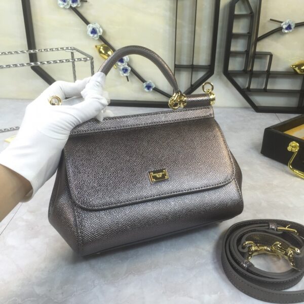 Dolce & Gabbana Medium Sicily Handbag In Dauphine Palladium For Women 10.2in/26cm DG