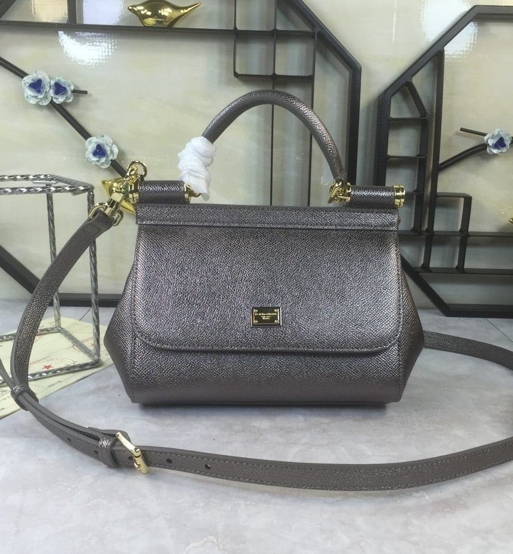 Dolce & Gabbana Medium Sicily Handbag In Dauphine Palladium For Women 10.2in/26cm DG
