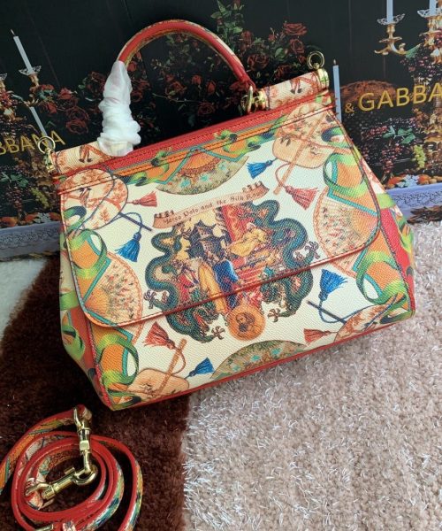 Dolce & Gabbana Medium Sicily Handbag Unique Print Motifs Muticolour For Women 10.2in/26cm DG