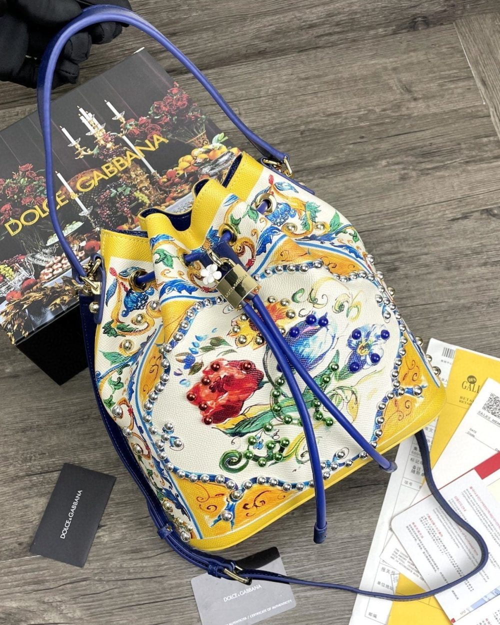 Dolce & Gabbana Print Crespo Bucket Bag Multicolor With Branded Plate For Women DG Bag