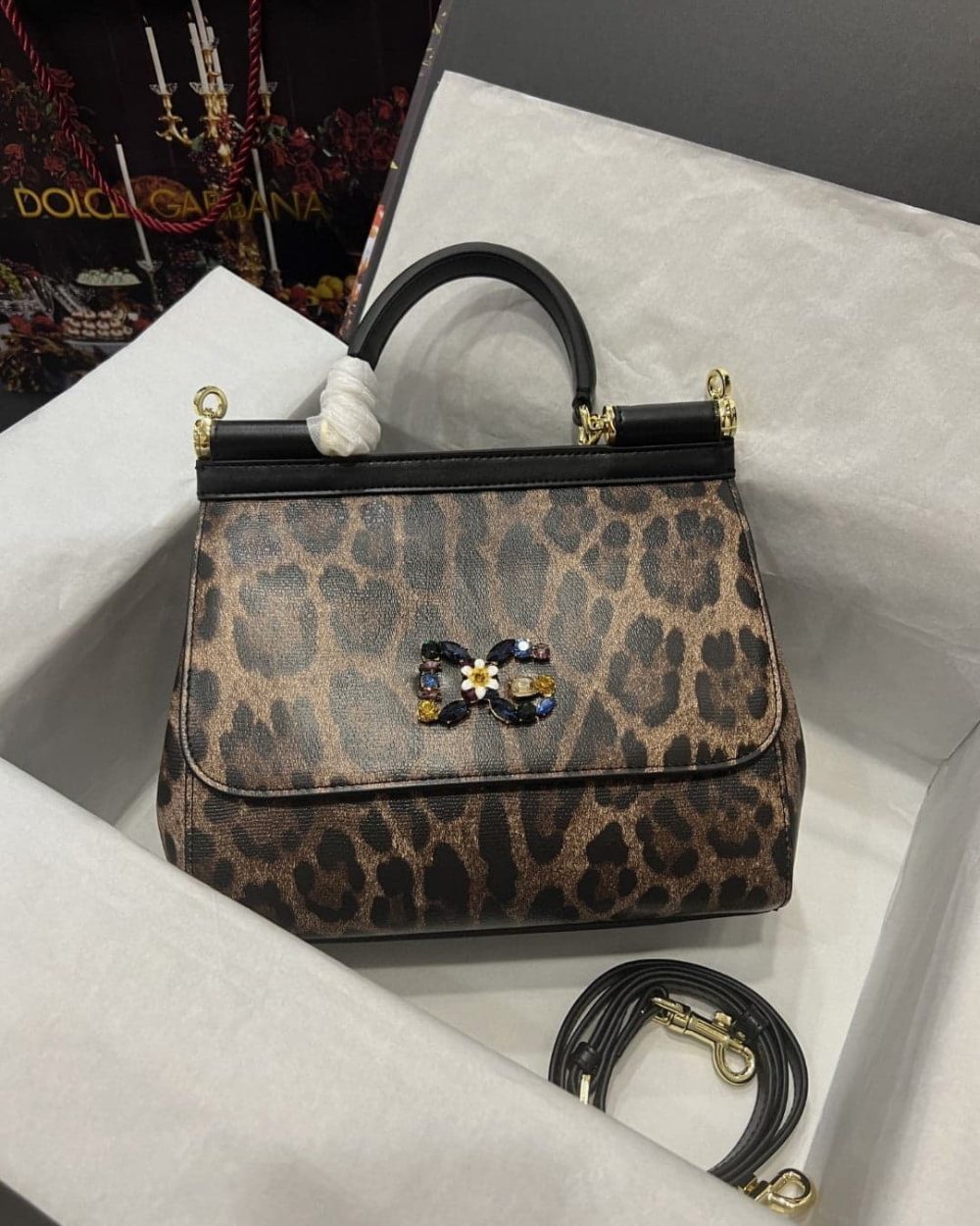 Dolce & Gabbana Sicily Bag In Leopard-Print Pony Hair Multicolour For Women 10.2in/26cm DG