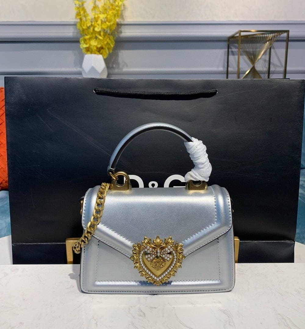 Dolce & Gabbana Small Devotion Bag In Mordore Nappa Silver For Women 7.5in/19cm DG BB6711A101680998