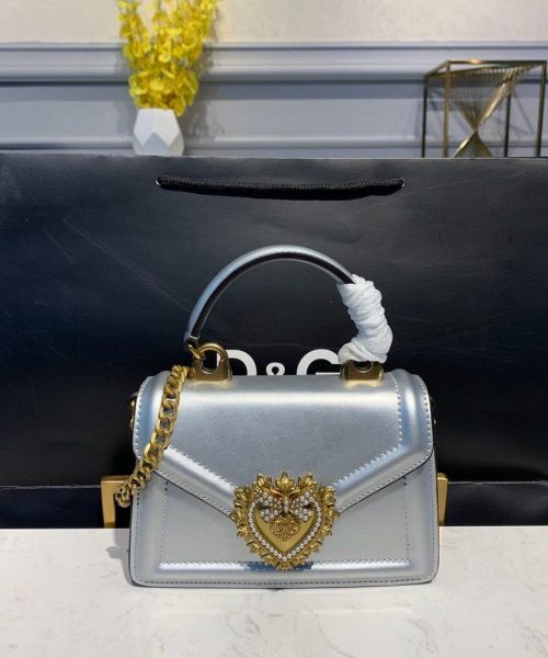 Dolce & Gabbana Small Devotion Bag In Mordore Nappa Silver For Women 7.5in/19cm DG BB6711A101680998