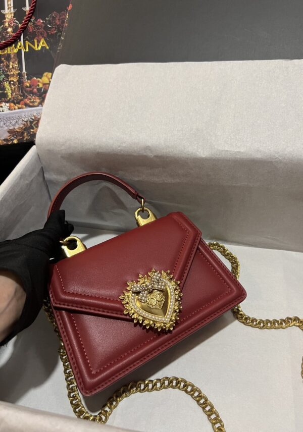 Dolce & Gabbana Small Devotion Bag In Plain Burgundy For Women 7.5in/19cm DG