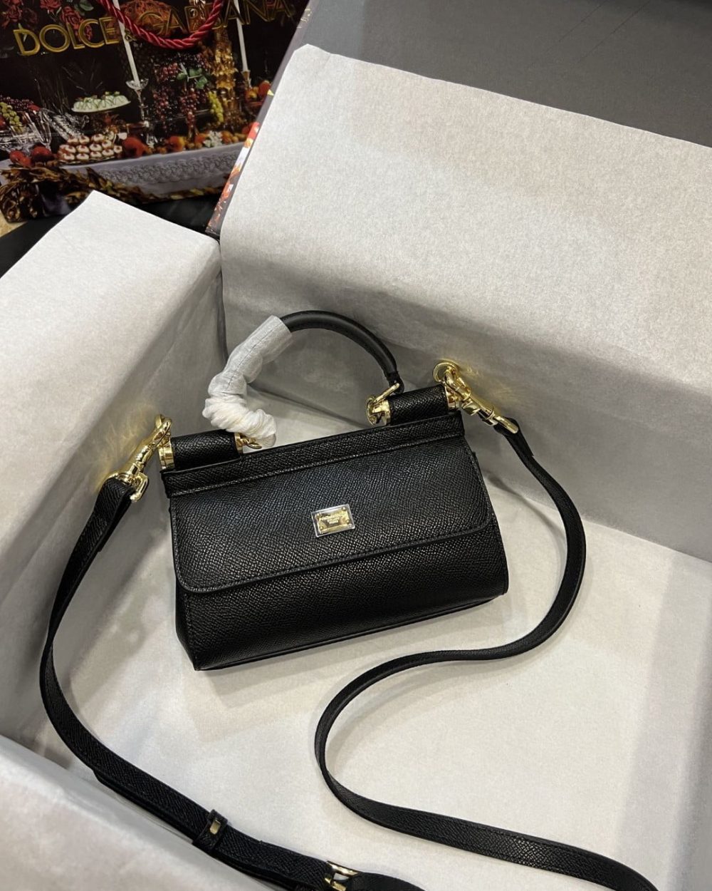 Dolce & Gabbana Small Sicily Bag In Dauphine Black For Women 7.5in/19cm DG BB7116A100180999