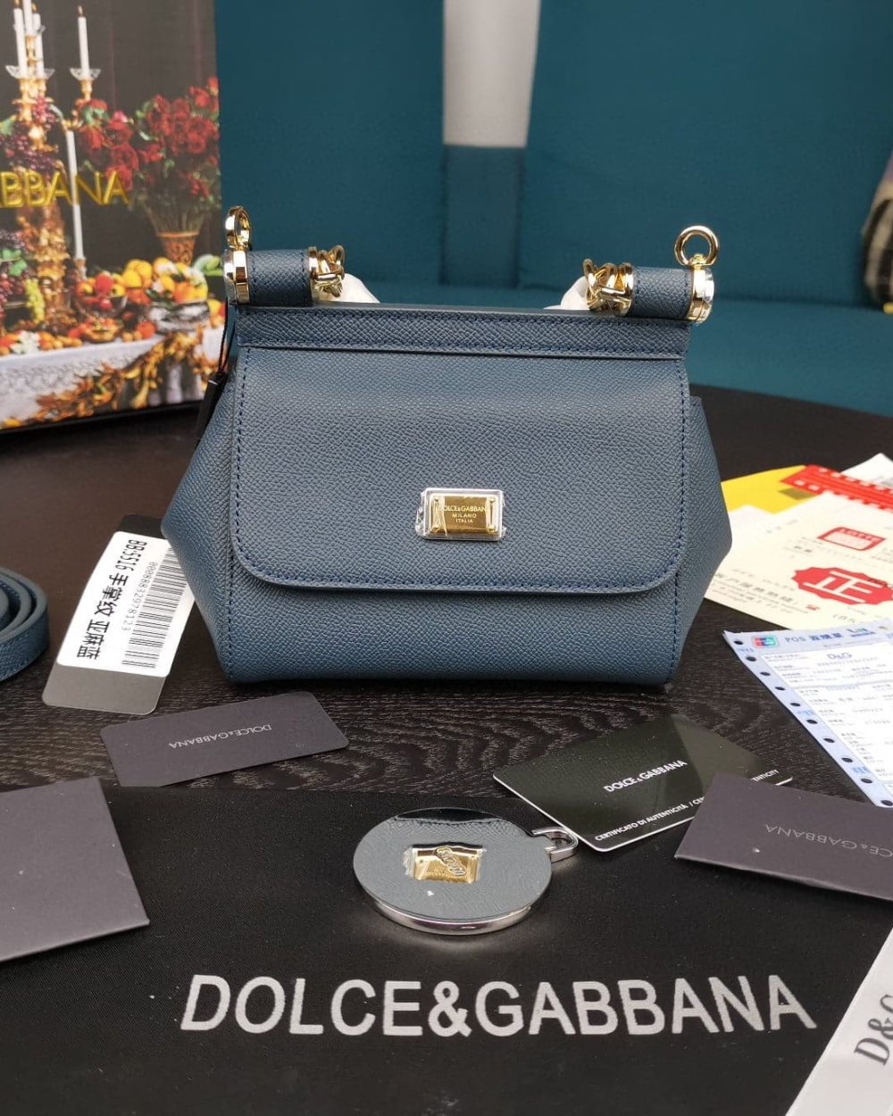 Dolce & Gabbana Small Sicily Bag In Dauphine Blue For Women 7.5in/19cm DG
