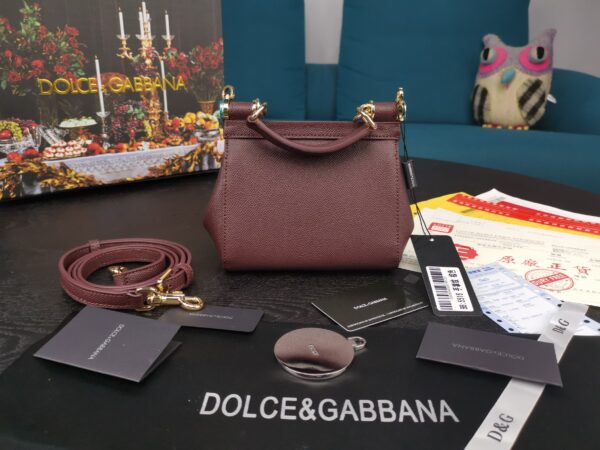 Dolce & Gabbana Small Sicily Bag In Dauphine Burgundy For Women 7.5in/19cm DG