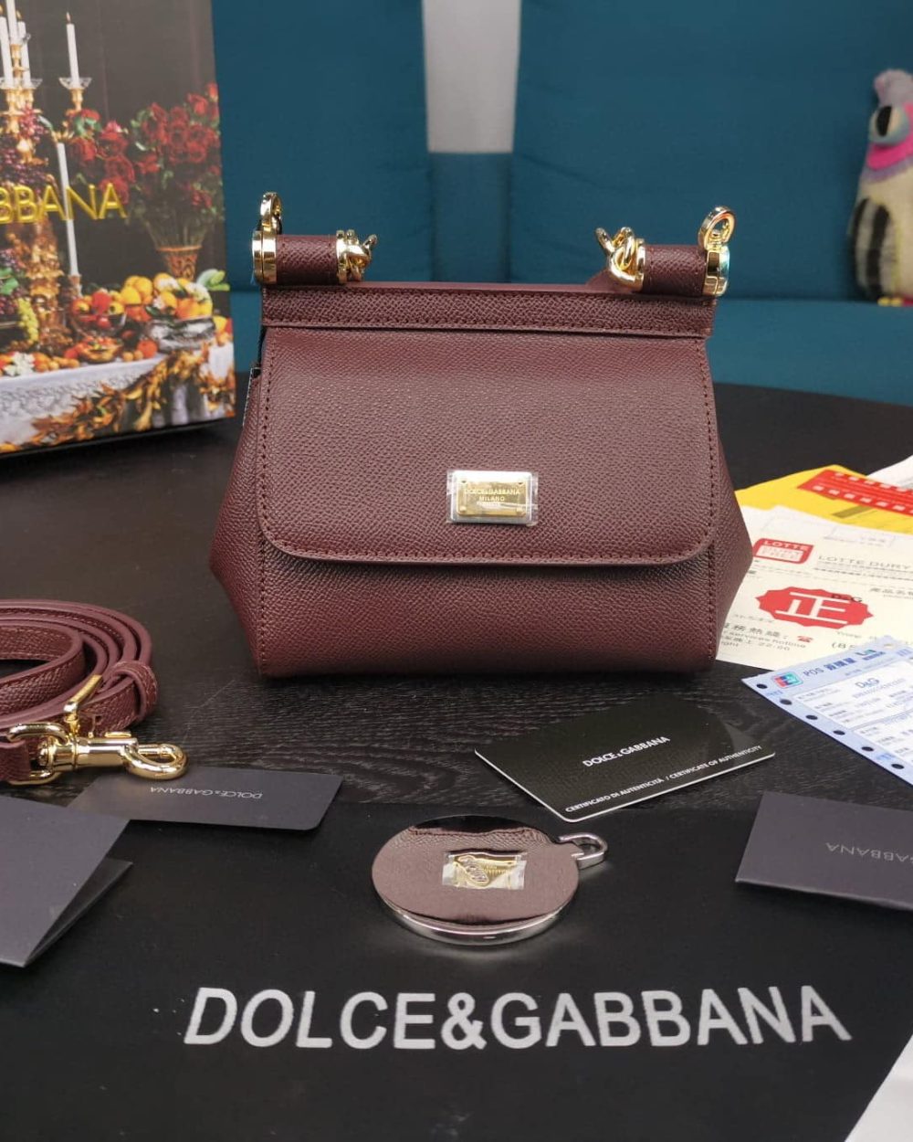 Dolce & Gabbana Small Sicily Bag In Dauphine Burgundy For Women 7.5in/19cm DG