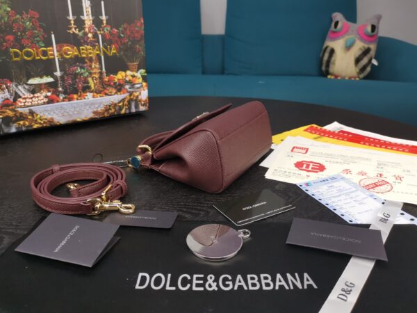 Dolce & Gabbana Small Sicily Bag In Dauphine Burgundy For Women 7.5in/19cm DG