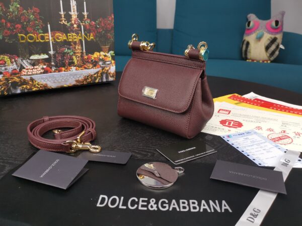 Dolce & Gabbana Small Sicily Bag In Dauphine Burgundy For Women 7.5in/19cm DG