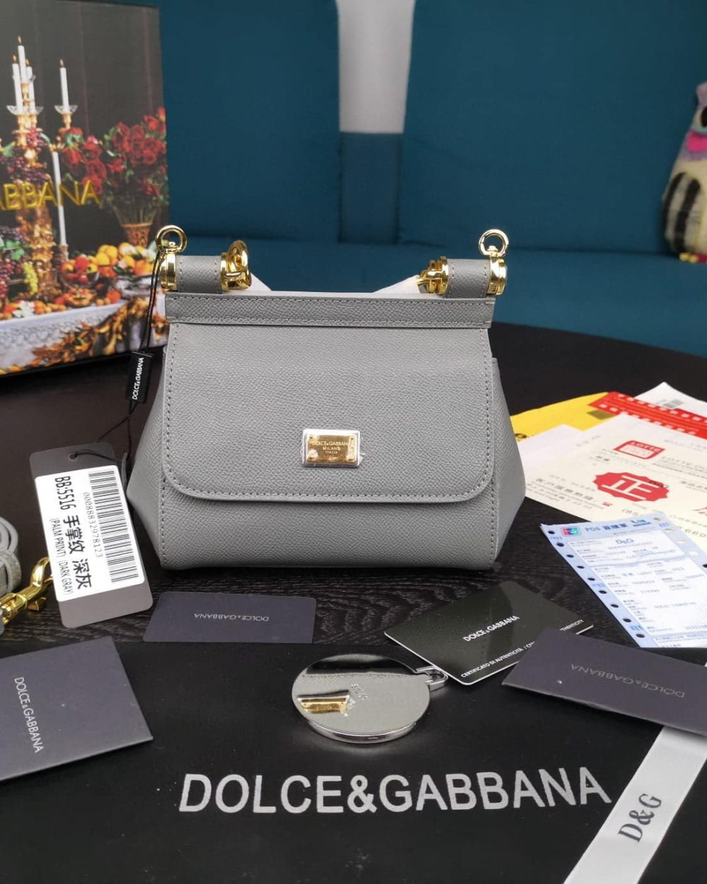 Dolce & Gabbana Small Sicily Bag In Dauphine Gray For Women 7.5in/19cm DG