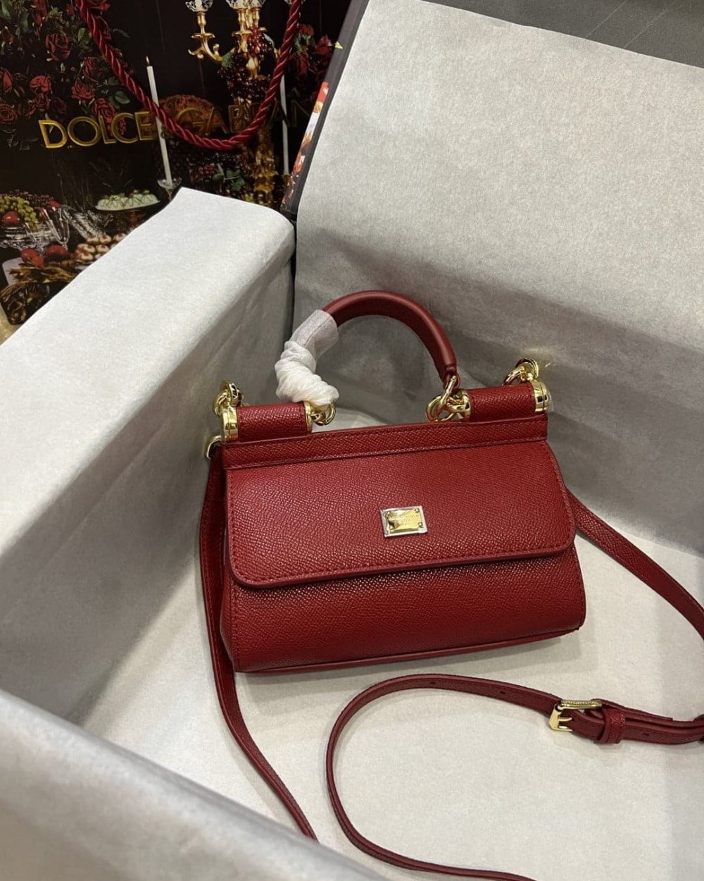 Dolce & Gabbana Small Sicily Bag In Dauphine Red For Women 7.5in/19cm DG