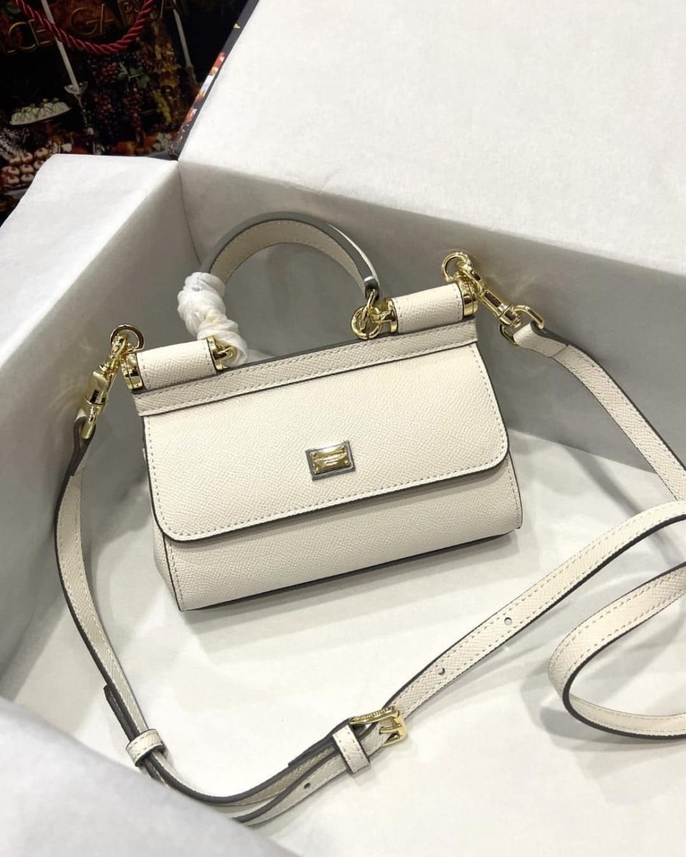 Dolce & Gabbana Small Sicily Bag In Dauphine White For Women 7.5in/19cm DG BB7116A100180001