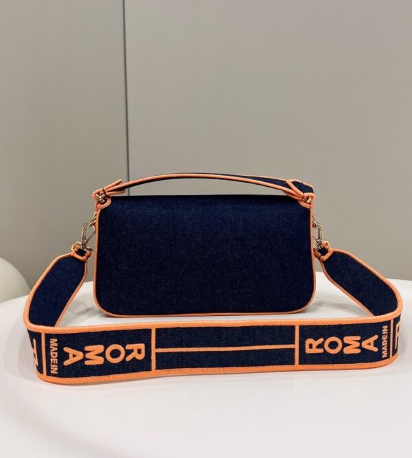 1:1 Replica Fendi Baguette Blue Denim Orange Border Bag For Woman 26cm/10in