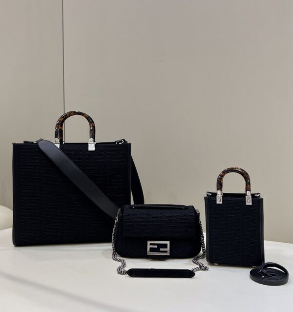 1:1 Replica Fendi Baguette Chain Midi Black FF Fabric Bag For Woman 14.5cm/6in