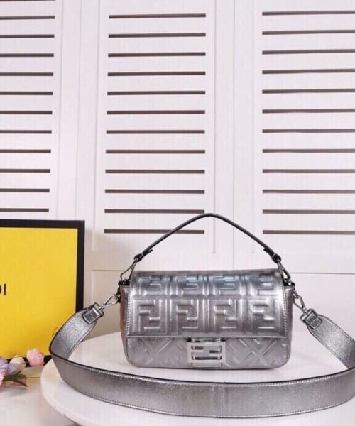 1:1 Replica Fendi Baguette Chain Midi Medium Silver Bag For Woman 26cm/10in
