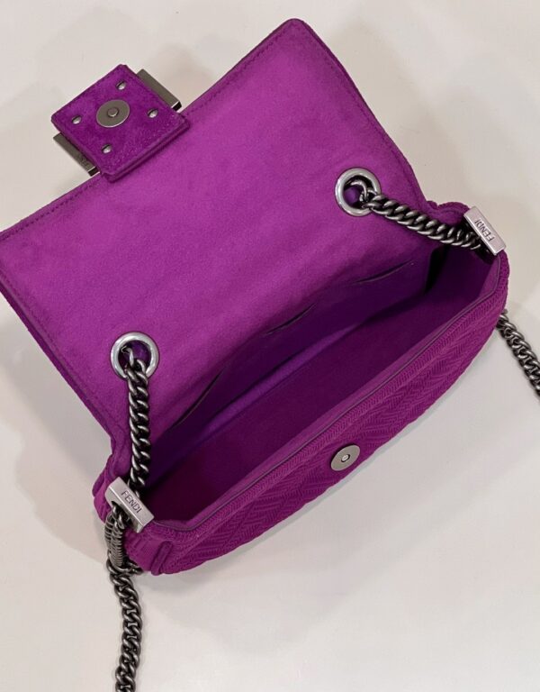 1:1 Replica Fendi Baguette Chain Midi Purple FF Fabric Bag For Woman 14.5cm/6in 8BR793AHW5F1GEH