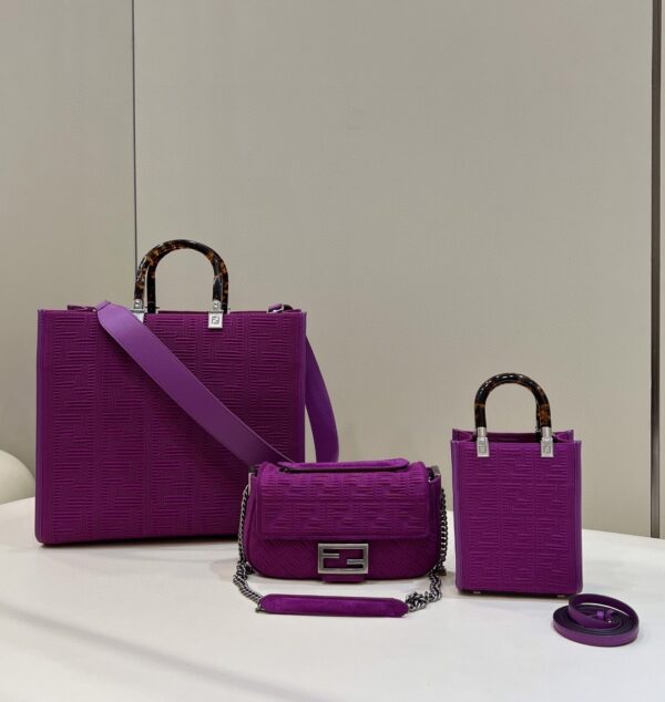 1:1 Replica Fendi Baguette Chain Midi Purple FF Fabric Bag For Woman 14.5cm/6in 8BR793AHW5F1GEH