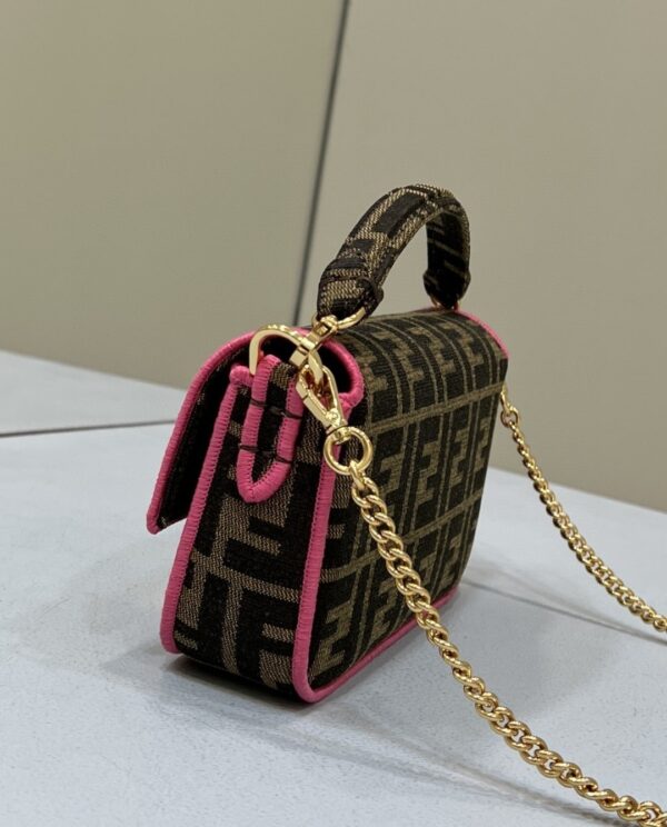 1:1 Replica Fendi Baguette Small Brown Fabric Pink Border Bag For Woman 18cm/7in
