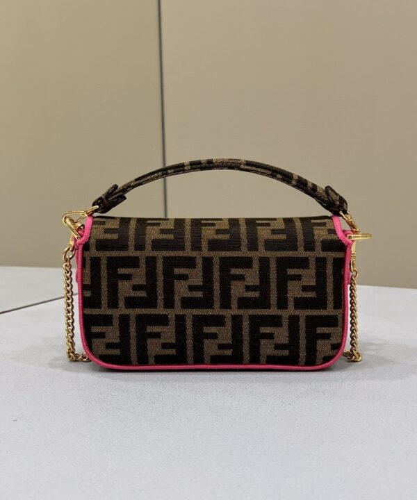 1:1 Replica Fendi Baguette Small Brown Fabric Pink Border Bag For Woman 18cm/7in