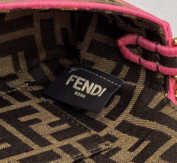 1:1 Replica Fendi Baguette Small Brown Fabric Pink Border Bag For Woman 18cm/7in