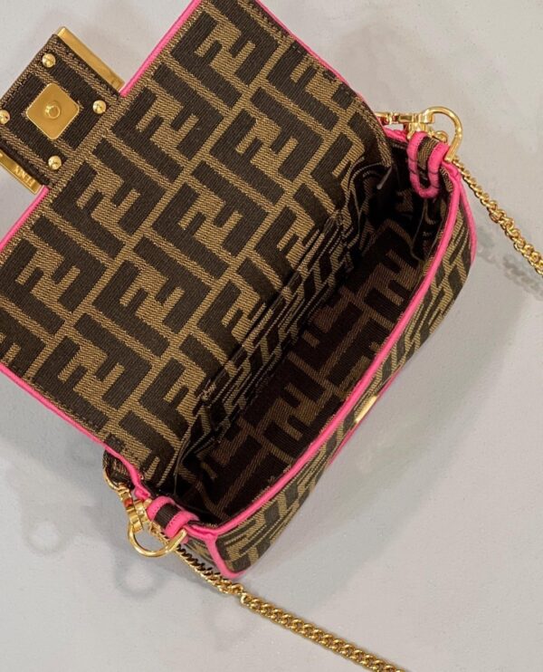 1:1 Replica Fendi Baguette Small Brown Fabric Pink Border Bag For Woman 18cm/7in