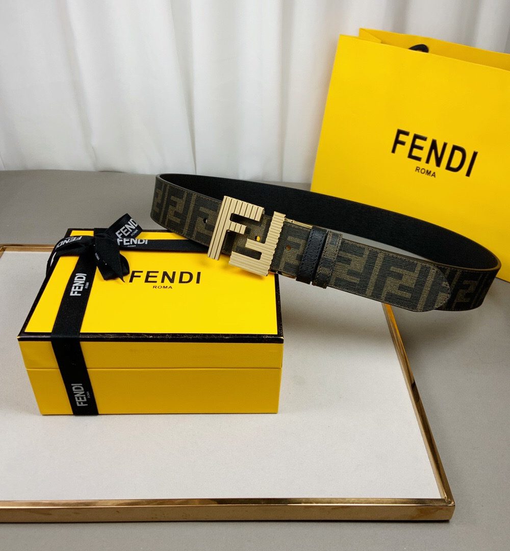 1:1 Replica Fendi Belt With Double F Buckle Brown For Women, Women Belt