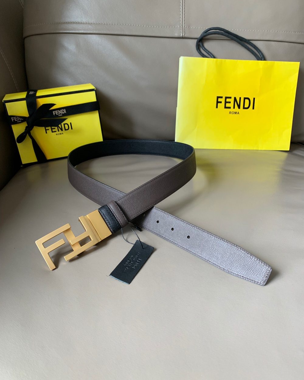 1:1 Replica Fendi Belt With Double F Buckle Grey For Women, Women Belt