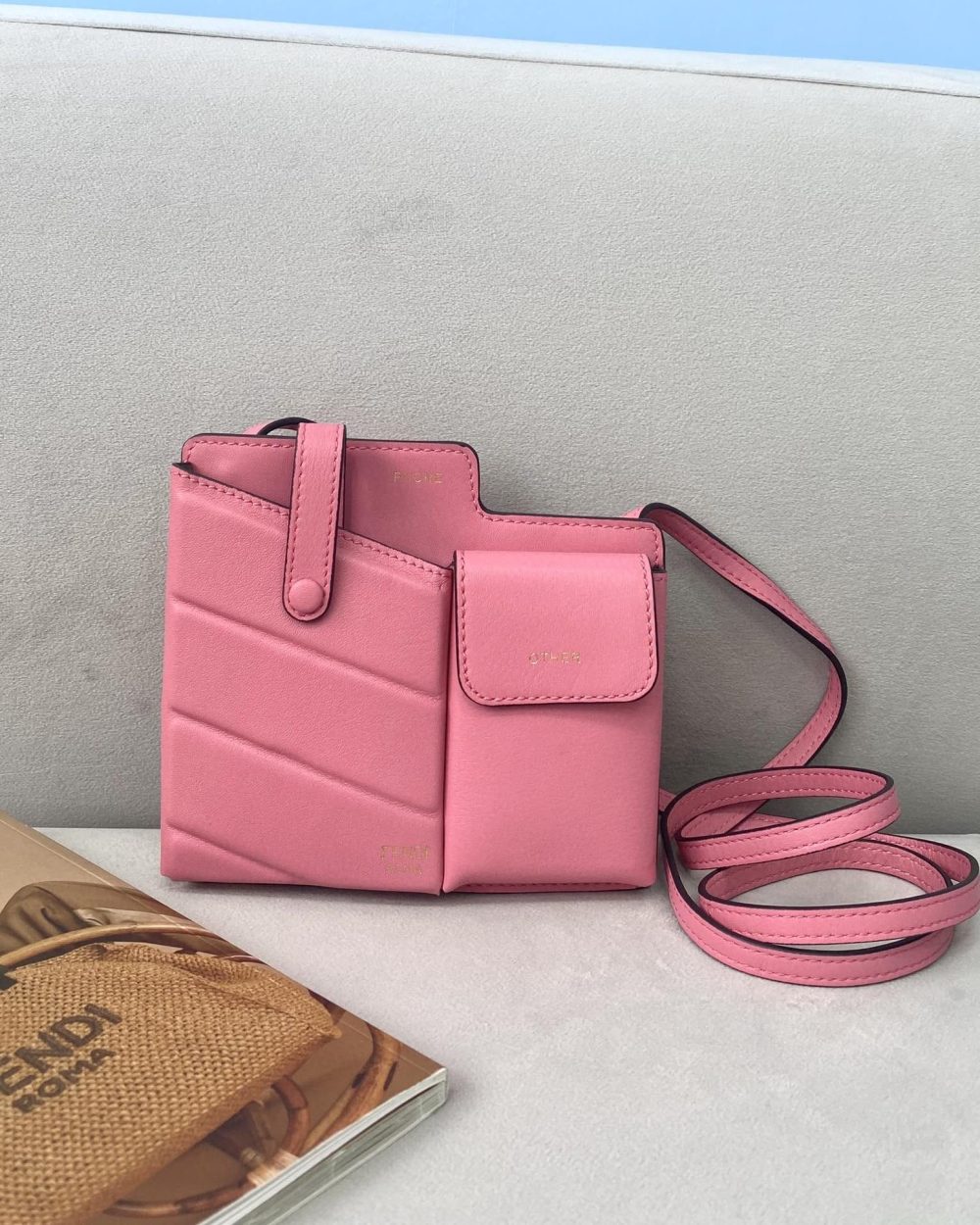 1:1 Replica Fendi Bustine 2 Pockets Mini Pink Bag For Woman 16cm/6in