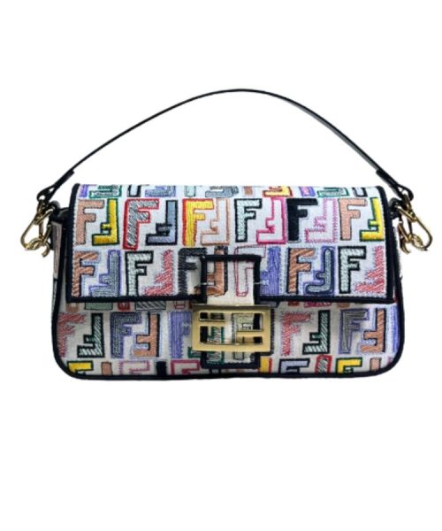 1:1 Replica Fendi Canvas Bag With Ff Embroidery Multicolor For Women 18cm / 7.1in