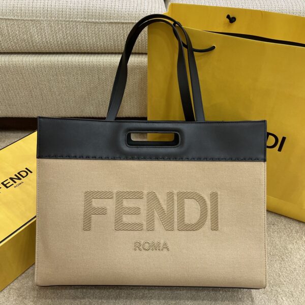 1:1 Replica Fendi Canvas Tote Bag Cream/Black For Women, Women's Handbags 18.1in/46cm FF 7VA480