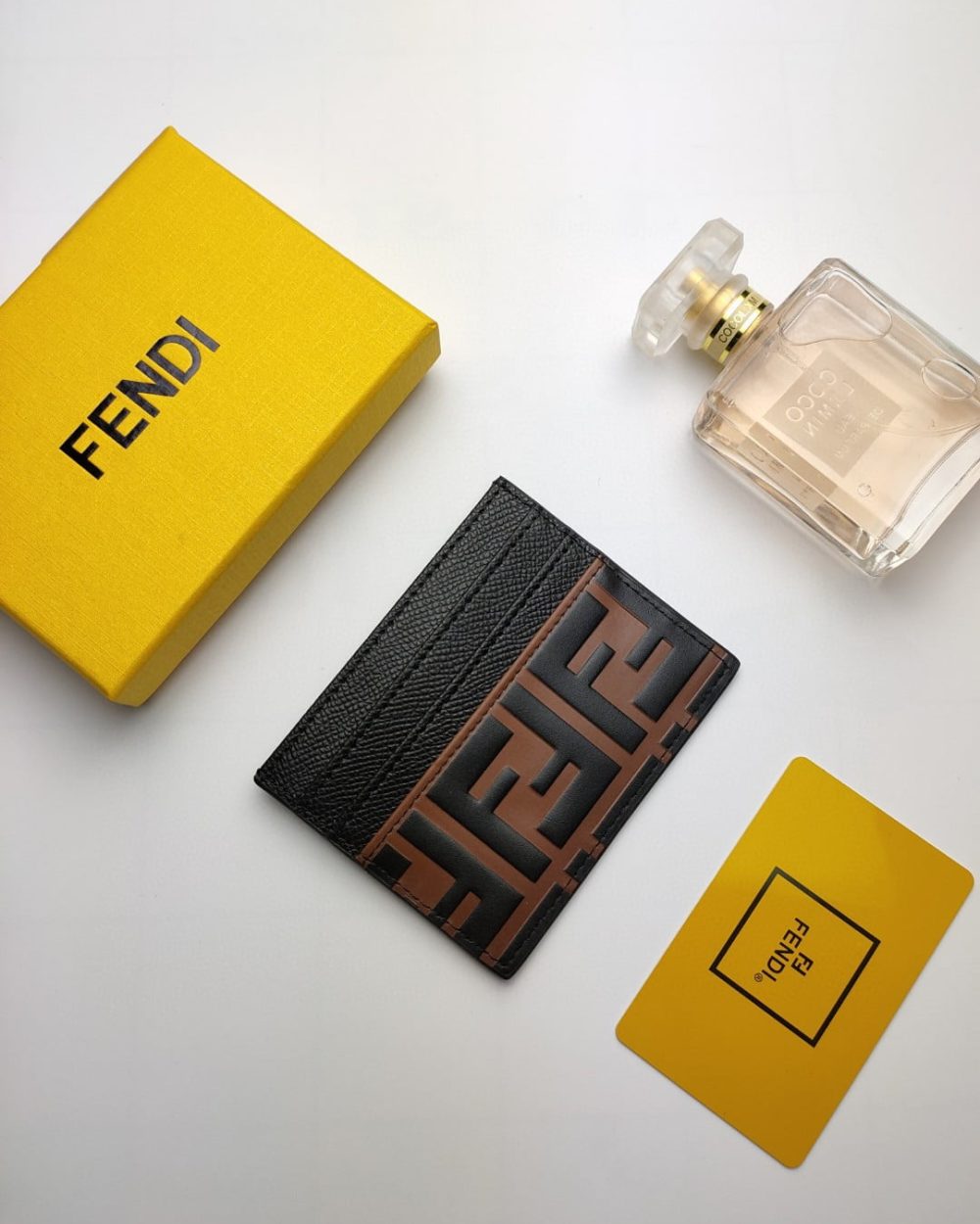 1:1 Replica Fendi Card Case Brown With Black Card Slots For Men 4in/10cm FF