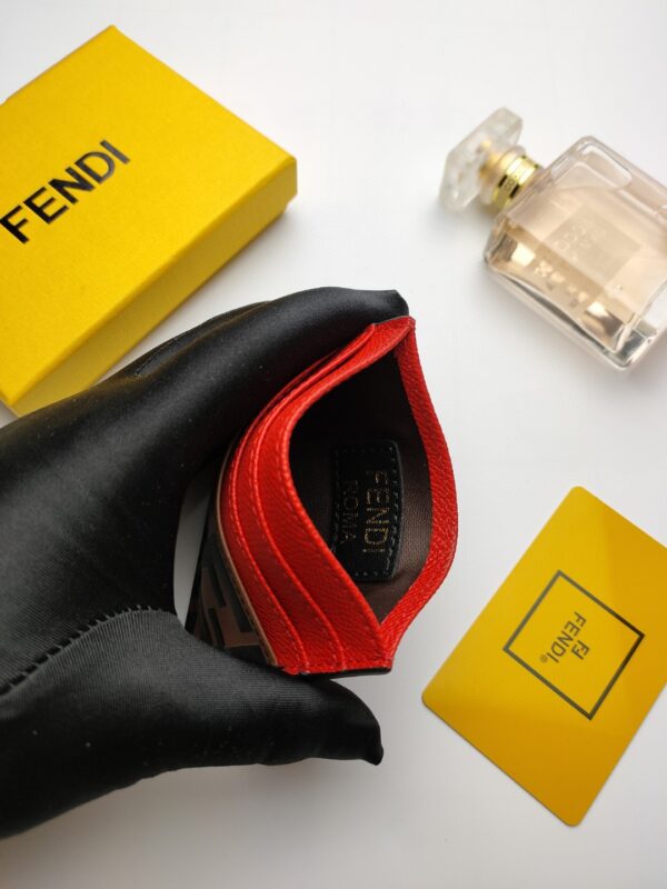 1:1 Replica Fendi Card Case Brown With Red Card Slots For Women 4in/10cm FF 8M0445AAIIF13VJ